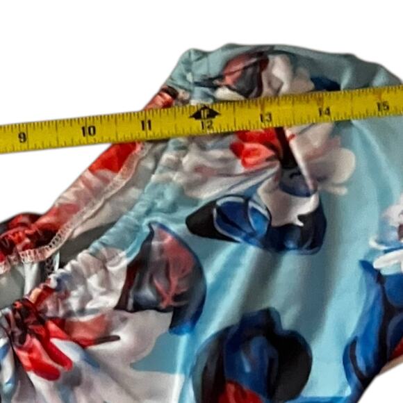 Off Shoulder Floral Maxi Dress Blue Red Multicolor Summer Boho Boutique Style - Picture 6 of 7